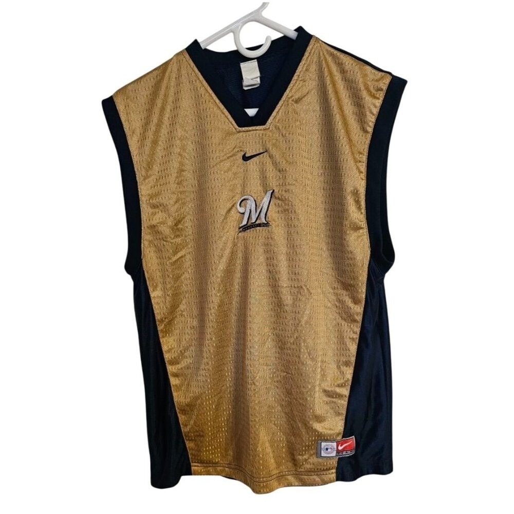Nike‎ Milwaukee Brewers Jersey Size XL Gold Blue sleeveless